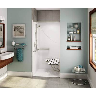 Aker OPS-3636 Alcove Shower System - Left-Hand - Complete Accessibility Package in Sterling Silver