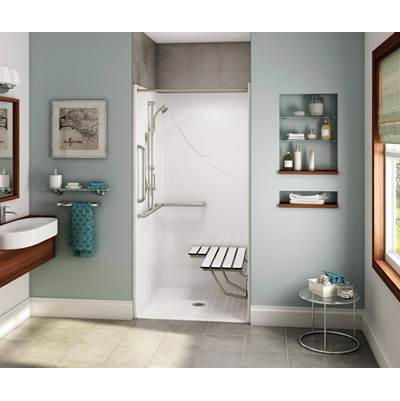 Aker OPS-3636 Alcove Shower System - Right-Hand - Complete Accessibility with Grab Bar in Bone