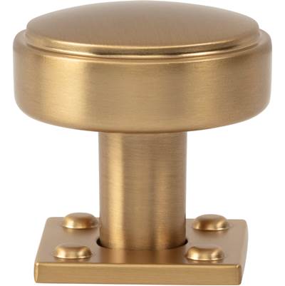 Atlas Benning Knob with Backplate - 1 1/4 Inch - 1 Inch Backplate in Warm Brass