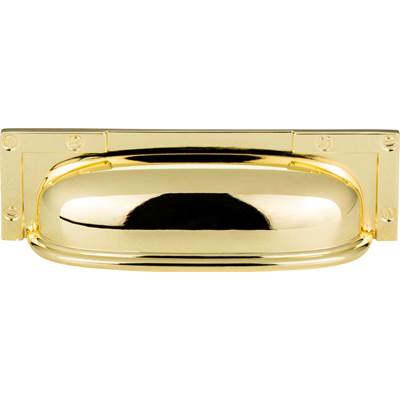 Atlas Campaign L-Bracket Cup Pull - 3 3/4 Inch (c-c) in Polished Brass