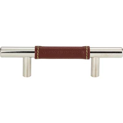 Atlas Zanzibar Cabinet Pull - 3" C-C - Brown Leather in Polished Chrome