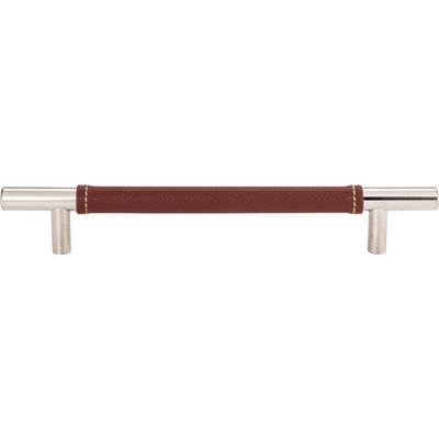 Atlas Zanzibar Cabinet Pull - 6 5/16" C-C - Brown Leather in Polished Chrome