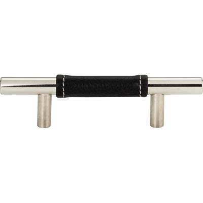 Atlas Zanzibar Cabinet Pull - 3" C-C - Black Leather in Polished Chrome