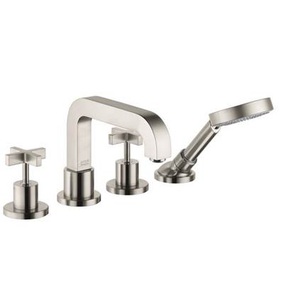 Axor Citterio 4-Hole Roman Tub Faucet - Cross Handles - 1.75 GPM with Hand Shower in Brushed Nickel