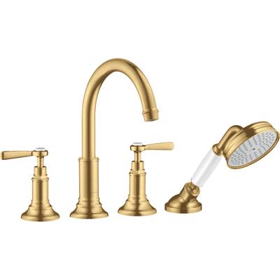 Axor Montreux 4-Hole Roman Tub Faucet - Lever Handles - 1.8 GPM with Hand Shower in Brushed Gold Optic
