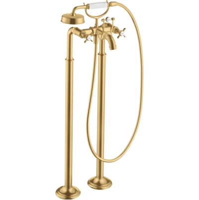 Axor Montreux 2-Handle Freestanding Tub Filler - Cross Handles - 1.8 GPM Handshower in Brushed Gold Optic