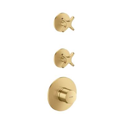 Axor One Thermostatic Module Trim - 2 Volume Controls - Cross Handle in Brushed Gold Optic