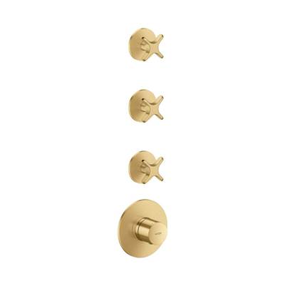 Axor One Thermostatic Module Trim - 3 Volume Controls - Cross Handle in Brushed Gold Optic