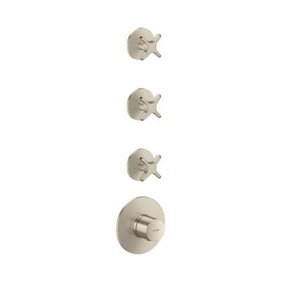 Axor One Thermostatic Module Trim - 3 Volume Controls - Cross Handle in Brushed Nickel