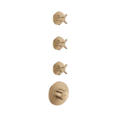 Axor One Thermostatic Module Trim - 3 Volume Controls - Cross Handle in Brushed Bronze