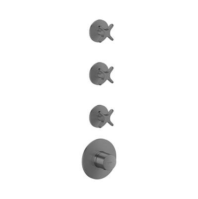 Axor One Thermostatic Module Trim - 3 Volume Controls - Cross Handle in Brushed Black Chrome