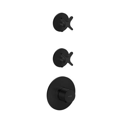 Axor One Thermostatic Module Trim - 2 Volume Controls - Cross Handle in Matte Black