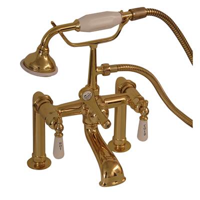 Barclay Elephant Spout Hand Shower - 6" Mounts, Porcelain Handles in Polished Brass