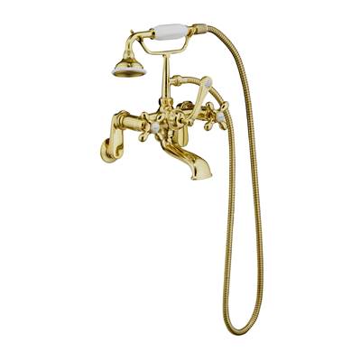 Barclay Elephant Spout Roman Tub Faucet - Cross Handles - Swivel Mounts in Polished Brass