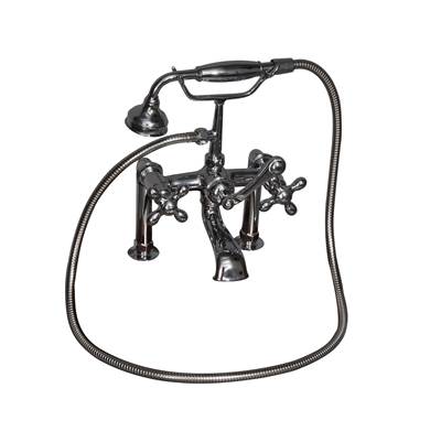 Barclay Elephant Spout Roman Tub Faucet - Cross Handle - 60'' Hose in Brushed Nickel