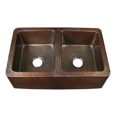 Barclay Pembroke Double Bowl Farmhouse Kitchen Sink - Hammered in Antique Copper
