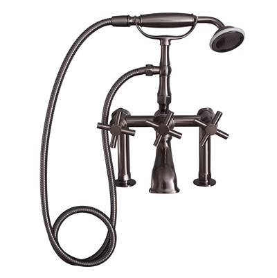 Barclay Deck Mount Tub Faucet With Cross Handles - Hand Shower in Brushed Nickel