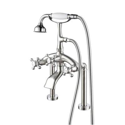 Barclay Deck Mount Tub Faucet - 8" Curved Body - Cross-Handle - 7.4 GPM in Brushed Nickel