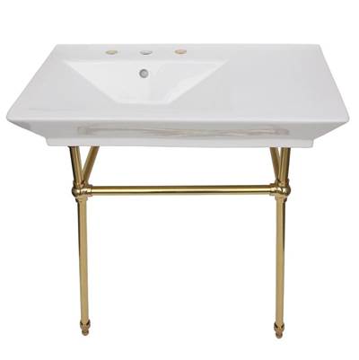 Barclay Opulence Rectangular Bowl Console 31-1/2" - 8" Widespread - White in Polished Brass