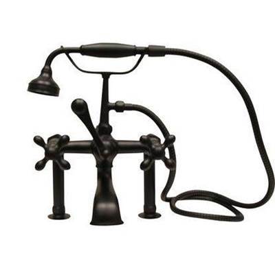 Barclay Elephant Spout Tub And Shower Faucet - Cross Handles - 60'' Hose in Matte Black