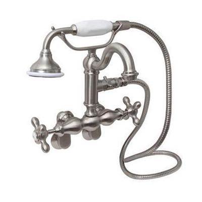 Barclay Hook Spout Tub Faucet - Porcelain-Handle - 4.6 GPM in Brushed Nickel