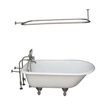 Barclay 55" Cast Iron Roll Top Tub Kit - Filler, Shower Rod, Supplies & Drain in Brushed Nickel