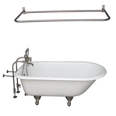 Barclay 55" Cast Iron Roll Top Tub Kit - Filler, Shower Rod, Supplies & Drain in Brushed Nickel