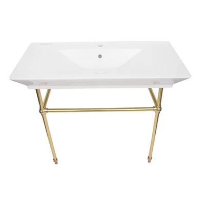 Barclay Opulence Rectangular Bowl Console 39-1/2" - 1-Hole - White in Polished Brass