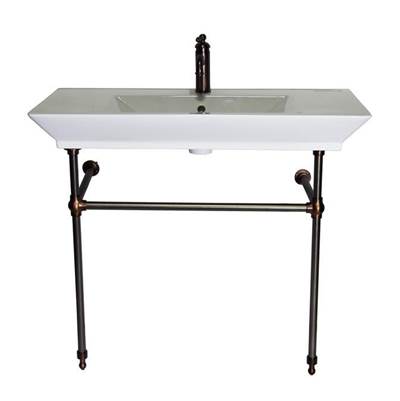 Barclay Opulence Rectangular Bowl Console 39-1/2" - 1-Hole - White in Oil Rubbed Bronze