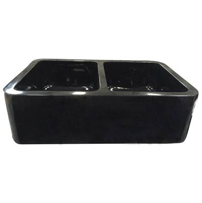 Barclay Atlanta 33" Polished Granite Double Bowl Apron Front Farmhouse Kitchen Sink in Polished Black