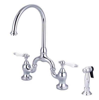 Barclay Banner Kitchen Bridge Faucet - Porcelain Lever Handle - 1.8 GPM in Polished Chrome