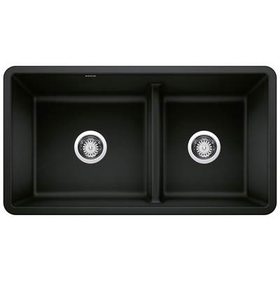 Blanco Precis 33" Undermount Double Bowl Sink - 60/40 Reversible - Silgranit - Low Divide in Coal Black