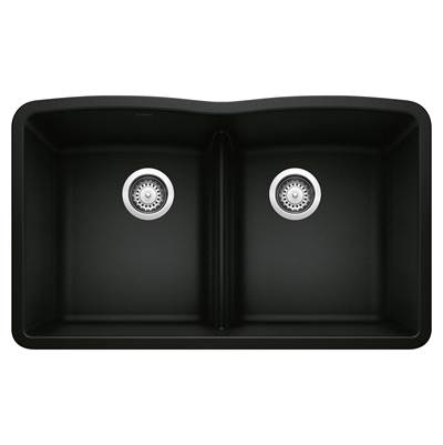Blanco Diamond 32" Undermount Double Bowl Sink - 50/50 - Silgranit - Low Divide in Coal Black