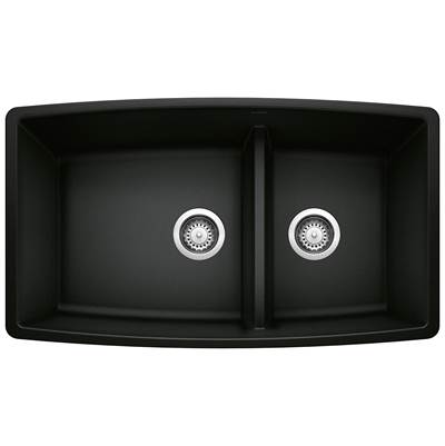 Blanco Performa 33" Undermount Double Bowl Sink - 60/40 - Silgranit - Low Divide in Coal Black