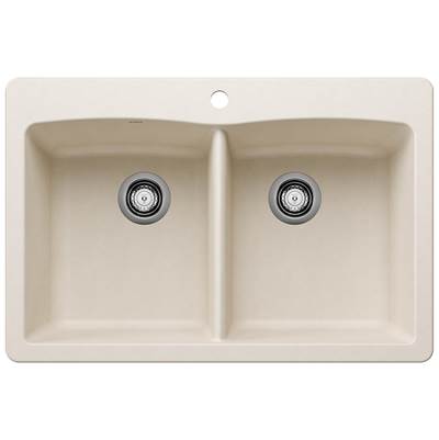 Blanco Diamond Silgranit Dual Mount Kitchen Sink - 33" - 50/50 Double Bowl in Soft White