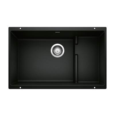 Blanco Precis Cascade Undermount Single Bowl Kitchen Sink with Colander - 29" - Silgranit in Coal Black