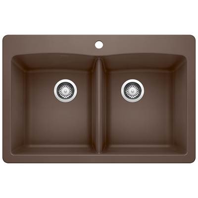 Blanco Diamond Silgranit Dual Mount Kitchen Sink - 33" - 50/50 Double Bowl in Cafe