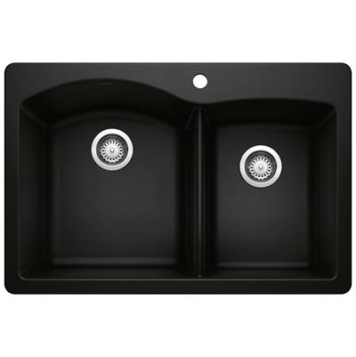 Blanco Diamond Silgranit Dual Mount Kitchen Sink - 33" - 60/40 Double Bowl in Coal Black