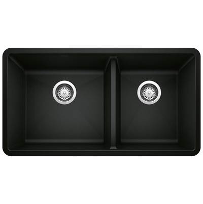 Blanco Precis 33" Undermount Double Bowl Sink - 60/40 - Silgranit in Coal Black