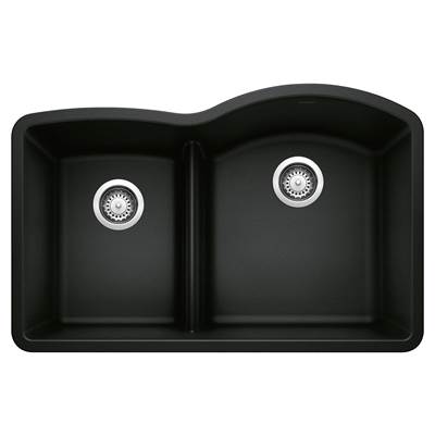 Blanco Diamond 32" Undermount Double Bowl Sink - 40/60 Reverse - Silgranit - Low Divide in Coal Black