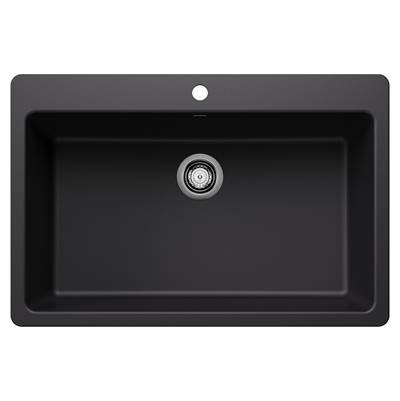 Blanco Liven Silgranit Dual Mount Kitchen Sink - 33" - Super Single in Coal Black