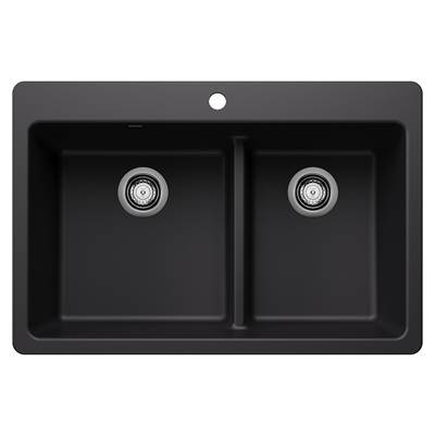 Blanco Liven Silgranit 33" 60/40 Double Bowl Dual Mount Kitchen Sink with Low Divide in Coal Black