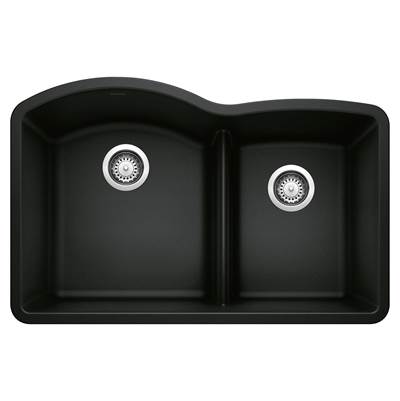 Blanco Diamond 32" Undermount Double Bowl Sink - 60/40 - Silgranit - Low Divide in Coal Black