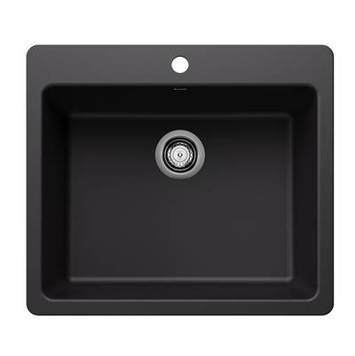 Blanco Liven Silgranit 25" Single Bowl Dual Mount Kitchen Sink in Coal Black