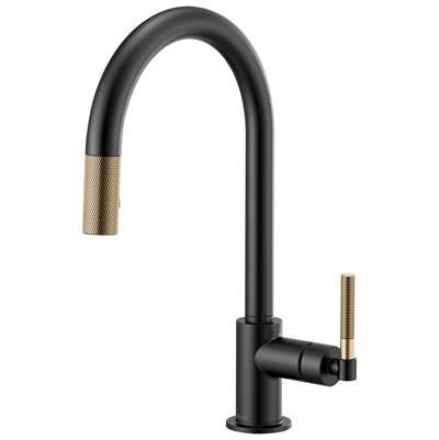 Brizo Litze® Pull-Down Kitchen Faucet - Arc Spout - Knurled Handle - 1.8 GPM in Matte Black With Luxe Gold
