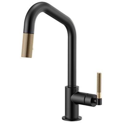 Brizo Litze® Pull Down Kitchen Faucet with Angled Spout and Knurled Handle - 1.8 GPM in Matte Black With Luxe Gold