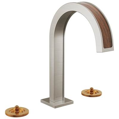 Brizo Frank Lloyd Wright® Widespread Bathroom Sink Faucet - Arc Spout - 1.2 GPM in Luxe Nickel With Teak Wood