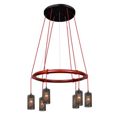 Besa Lighting Cirque 6-Light Pendant - 120V - 60W Medium Base - Mesh Shades in Red