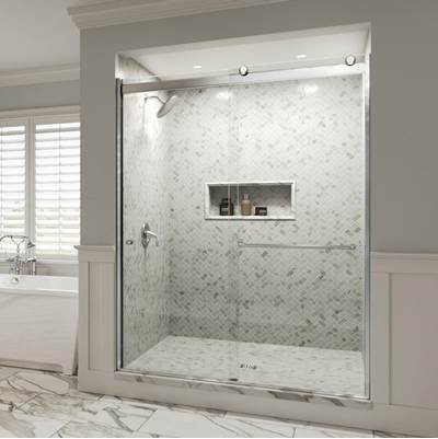 Basco Rotolo Semi-frameless Bypass Shower Door - Aquaglidexp Clear Glass in Brushed Nickel