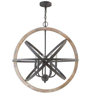 Capital Lighting 6-Light Cage Pendant in Iron and Wood